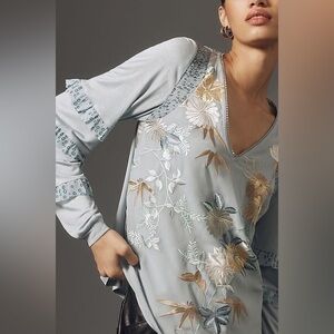 NWOT Anthropologie brand Tiny Frances Long-Sleeve Ruffled Top, Size Small